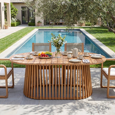 Grandes tables ovales en bois d'acacia pour patio, tables de patio modernes pour les repas en famille