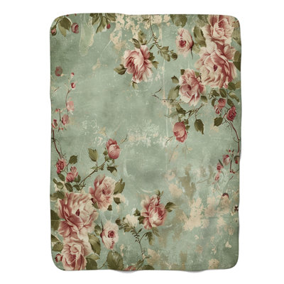 Vintage Green Blooms - 1 pièce Sherpa Premium