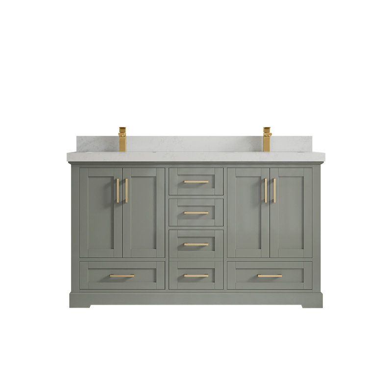 Ensemble de meuble-lavabo double 60 po Esin, Quartz de Carrare, À feuilles persistantes