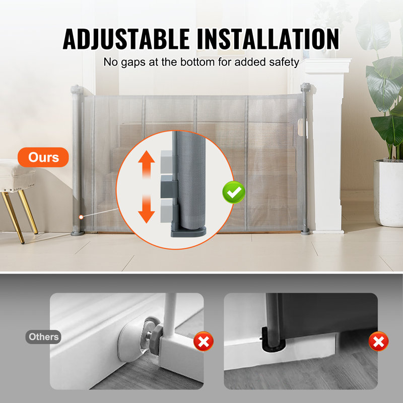 Gray Retractable Mesh Pet and Baby Gate for Stairs