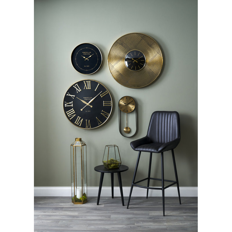 Black and Antique Brass Metal Wall Clock 