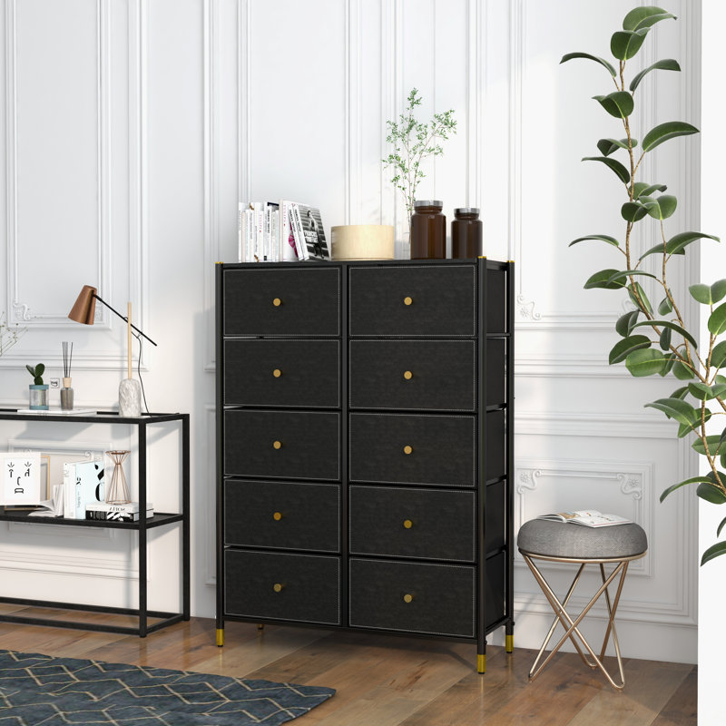 Commode double 10 tiroirs l 35 po, Noir