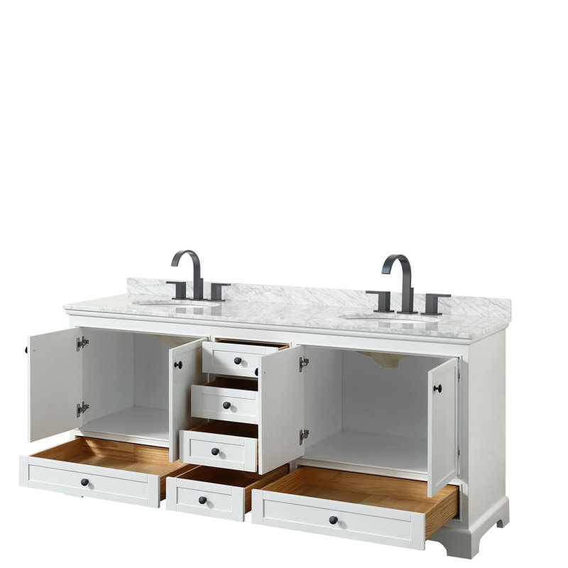 Deborah 80'' Double Bathroom Vanity with Marble Top, White, Black