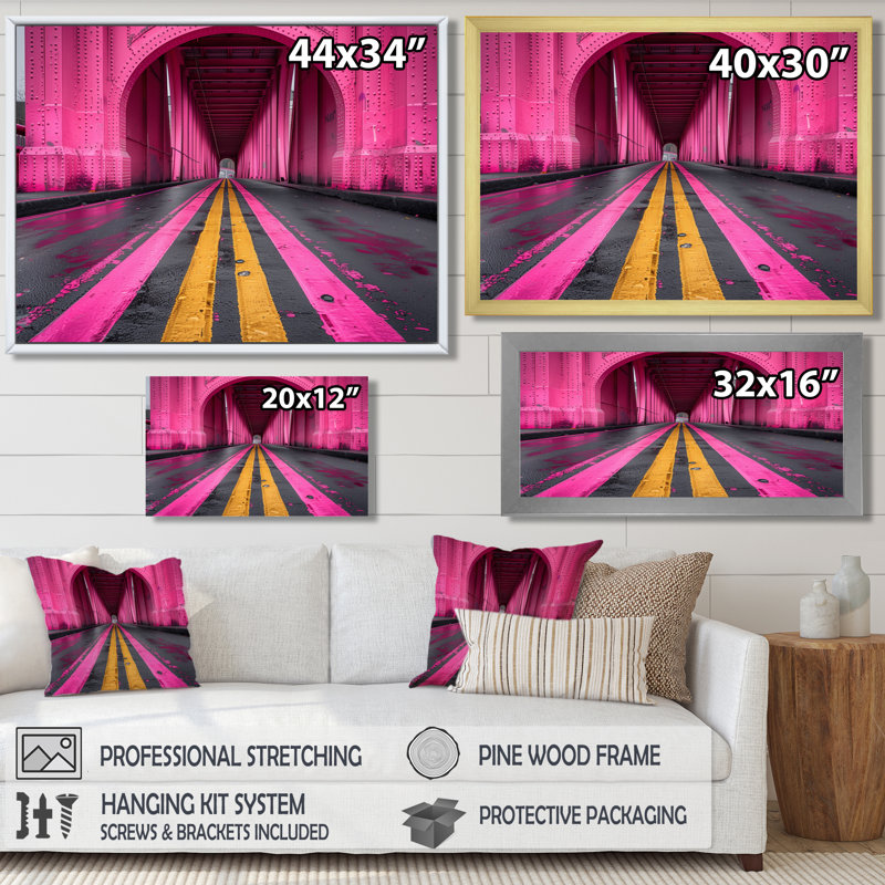 Rose et jaune, pont, pont, monochrome, art mural, H 30 po x l 40 po, Toile tendue