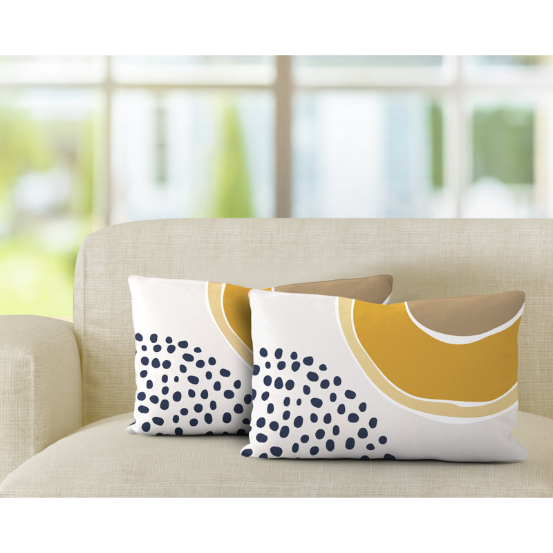 Housse et insert de coussin rectangulaire en polyester pour l'intérieur et l'extérieur, Jaune / bleu marine / beige
