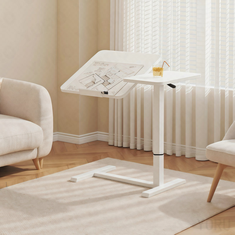 Bureau de chevet au-dessus du lit - Support mobile pour ordinateur portable, hauteur réglable - blanc