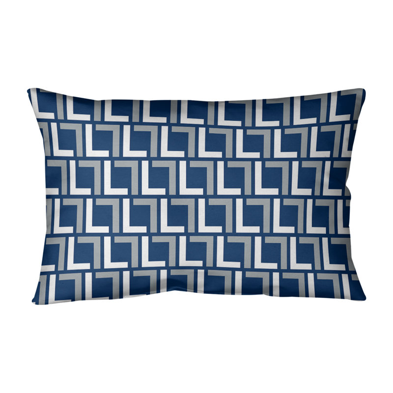 Housse de coussin rectangulaire de luxe Indianapolis, Bleu bolide / blanc / gris, Croisé en coton