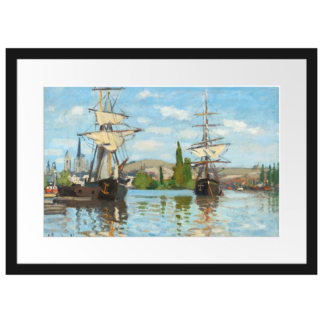 Gerahmter Kunstdruck Ships on the Seine at Rouen von Claude Monet