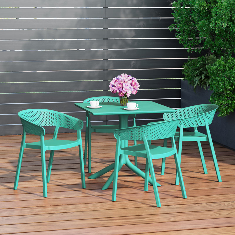 4-Person Outdoor Square Dining Set, Teal