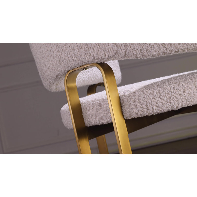 Boucle Barrel Dining Side Chairs With Arms, Brass, White