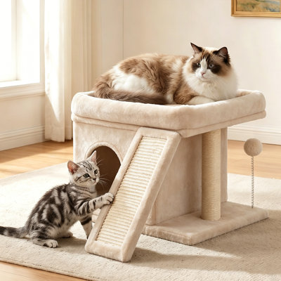 Cat Tree For Indoor Large Cats, 14 Inch Cat Tower With 20x16.5 Inch Large Perch Bed, Cat Climbing Tree With Sisal Scratching Post For Adult Senior Cats, Removable Washable Mat