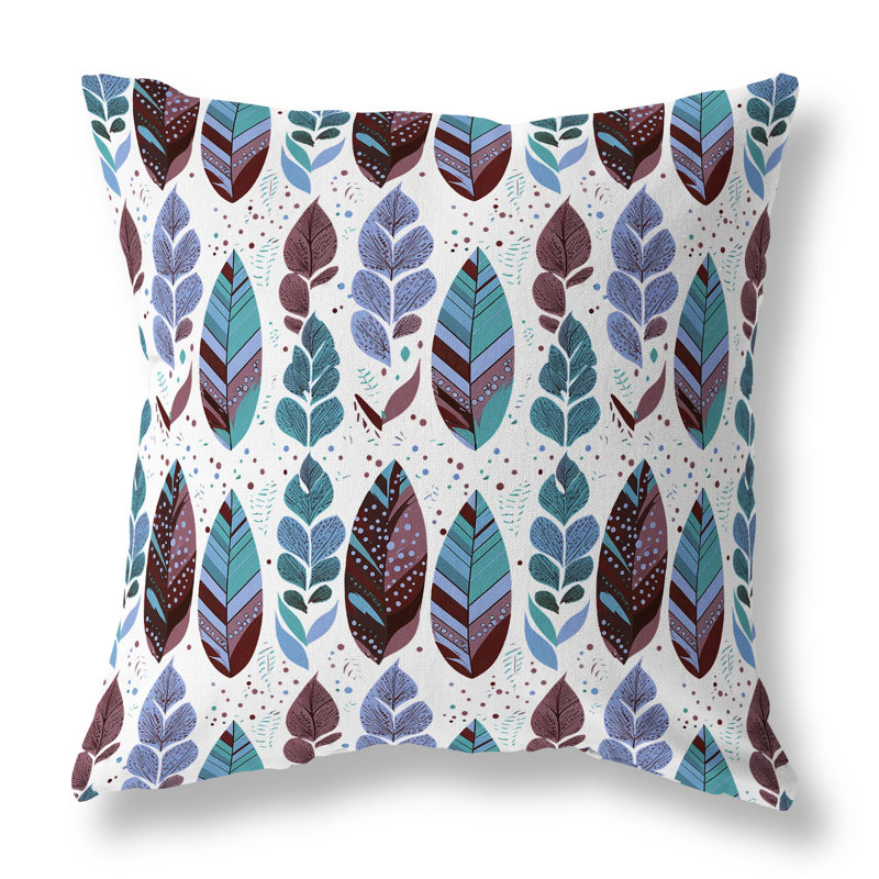 Coussin Tribal Leafy Treasures, H 20 po x l 20 po, Brun / floral bleu sarcelle