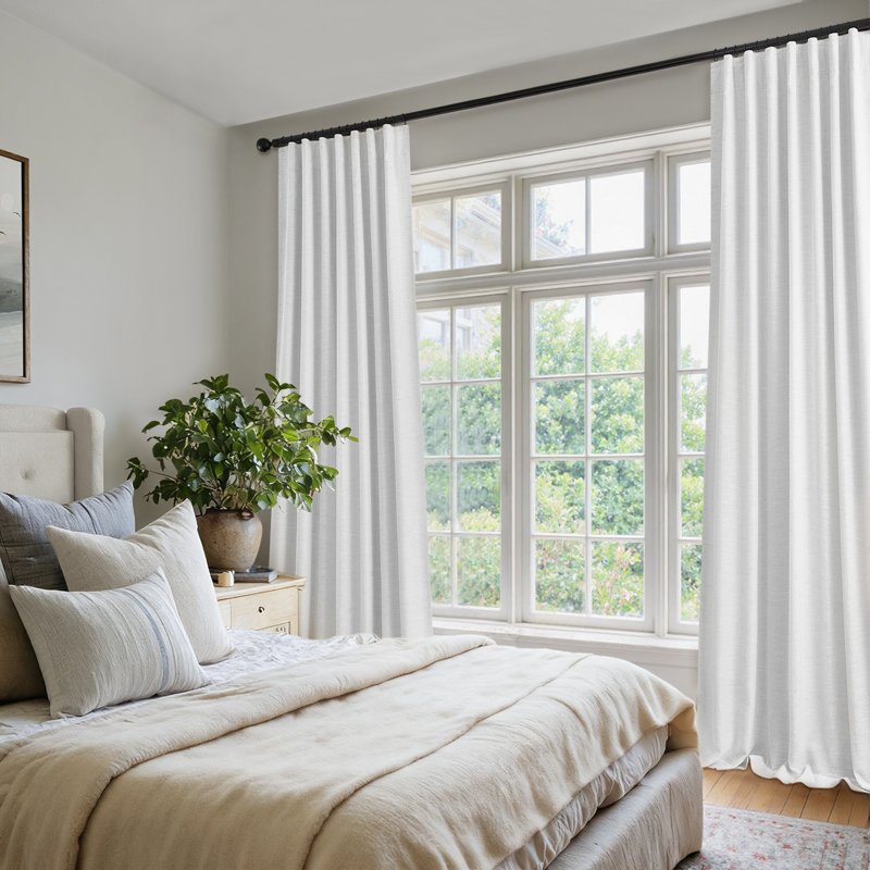 Full Blackout Curtains,Thermal Insulated Drapes,Double Layer Linen Blended Room Darkening Back Tab Pinch Pleat Drapes
