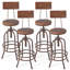 Ensemble de 4 tabourets de bar industriels avec dossier pivotant et siège en bois à hauteur de comptoir de bar réglable de 26 à 32,3 pouces-359493165