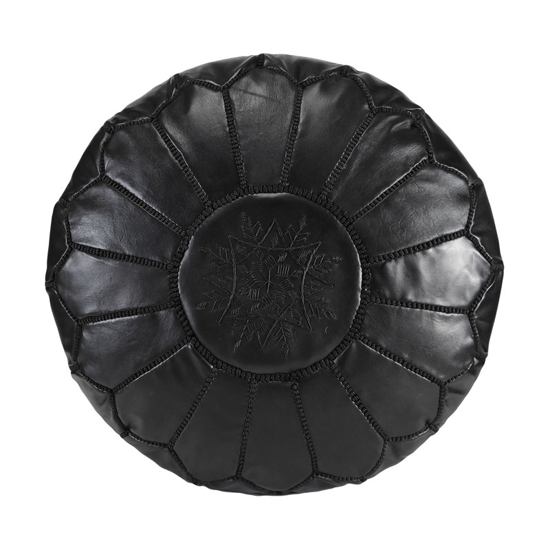 Leather Pouf, Black Genuine Leather