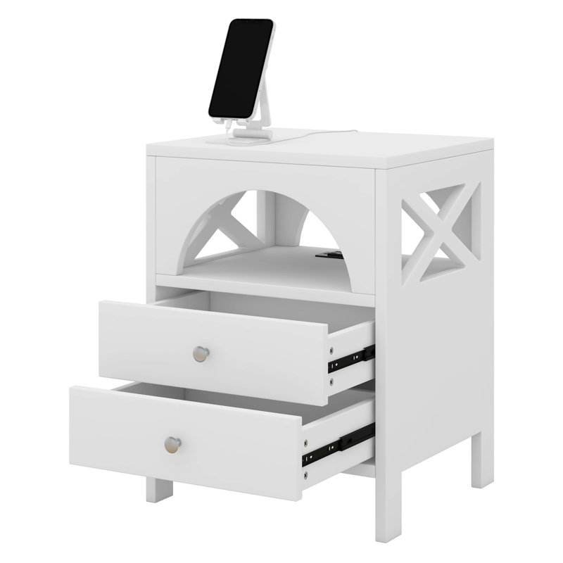 Grand lit tapissier Cheskel avec lumières DEL et veilleuses activées par le mouvement, Blanc