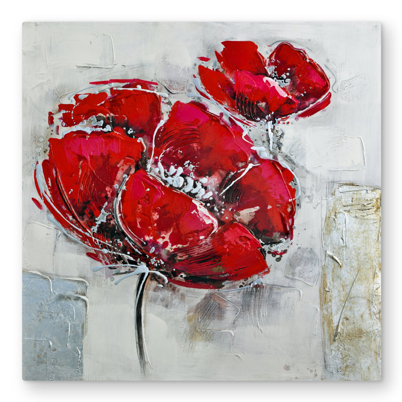 Abstract Red Flowers Metal Print | Romantic Floral Decor
