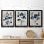 Bleu marine et feuilles de lin II - ensemble de 3 peintures sur toile encadrées-1815478777-1815478781