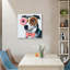 Chien avec lunettes en forme de beigne, cadre en bois intégré, l 16 x L 16