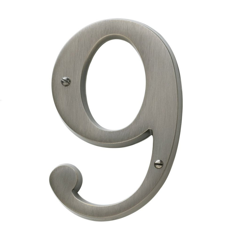 4.75" H Brass House Number, 9, Polished Chrome