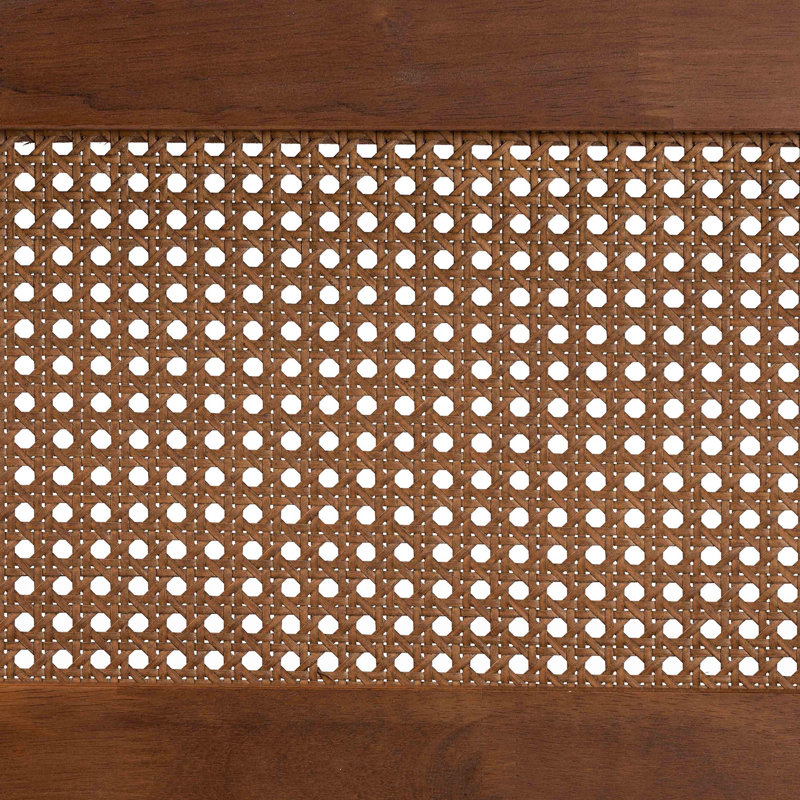 Walnut Wood and Rattan Queen Size Headboard with Woven Design