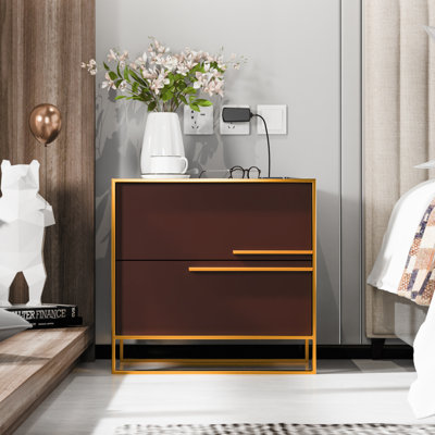 Table de chevet 2 tiroirs Asrani avec charge sans fil, lumières à capteur et lecteur de musique