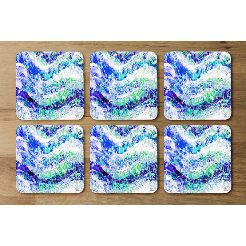 Square 6 Piece Coaster Set, Blue
