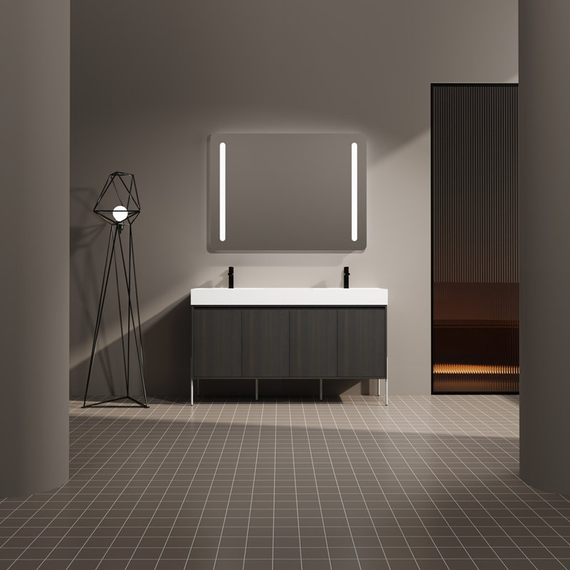 60" Freestanding Bathroom Vanity with Resin Double Sink, Storage Cabinet with Soft Closed Doors