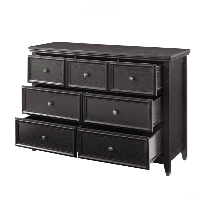 Armoire à 7 tiroirs pour le rangement - Commode noire avec fonction de basculement et tiroirs à glissement lisse