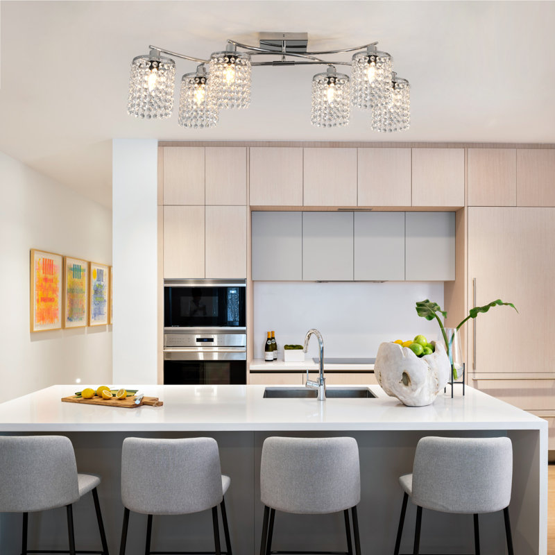 Elegant Chrome Crystal 35" Flush Mount Ceiling Light