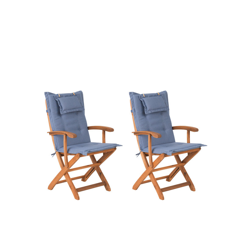 Foldable Outdoor Patio Dining Side Chair with Cushion, Blue