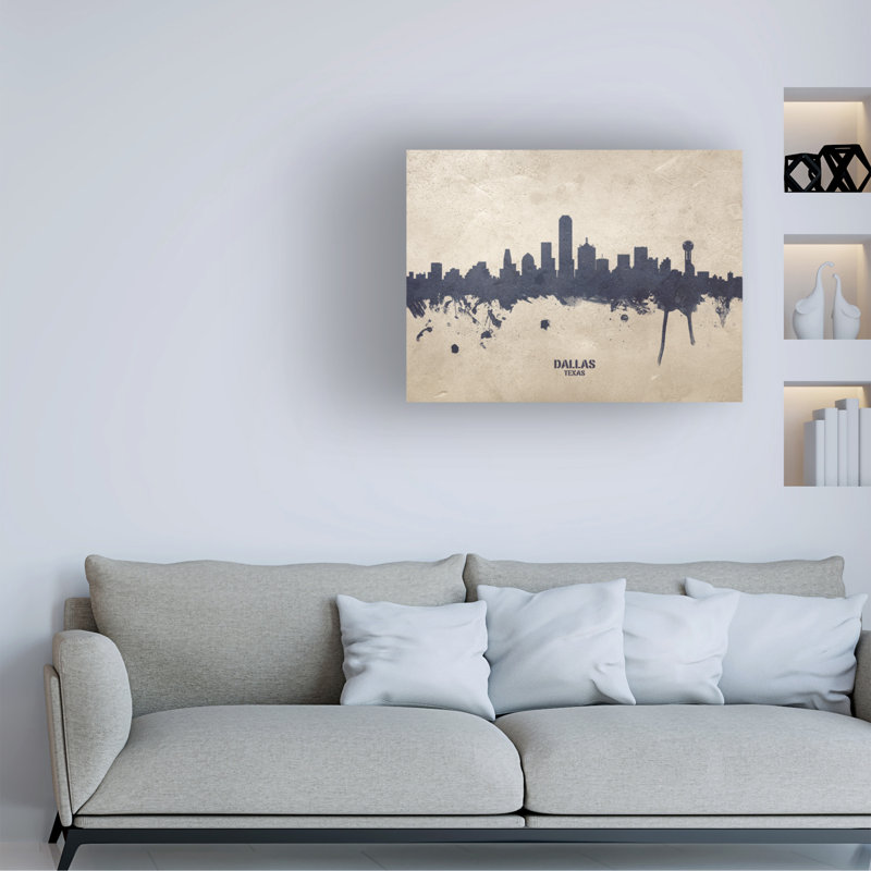 «Dallas Texas Skyline Concrete» par Michael Tompsett, impression sur toile tendue, H 35 po x l 47 po x P 2 po