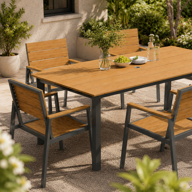 Gray Teak Patio Dining Table Set