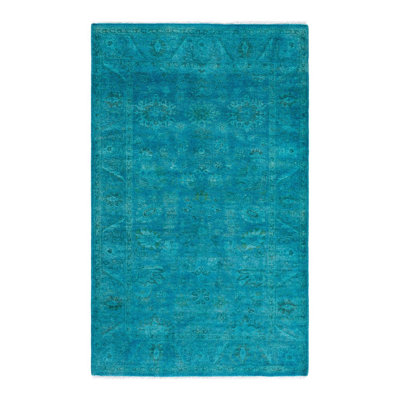 Overyed One-of-a-Kind Rectangle 3'3" X 5'2" New Age Wool Area Rug Blue