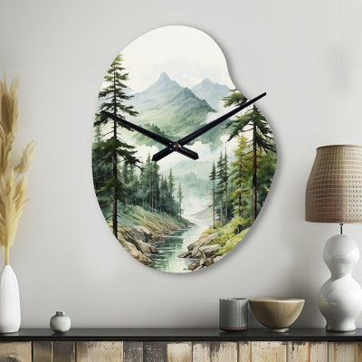 Green Pine Tree Eternal Guardians I - Asymmetrical Pine Metal Wall Clock, Green Wall Clock Print