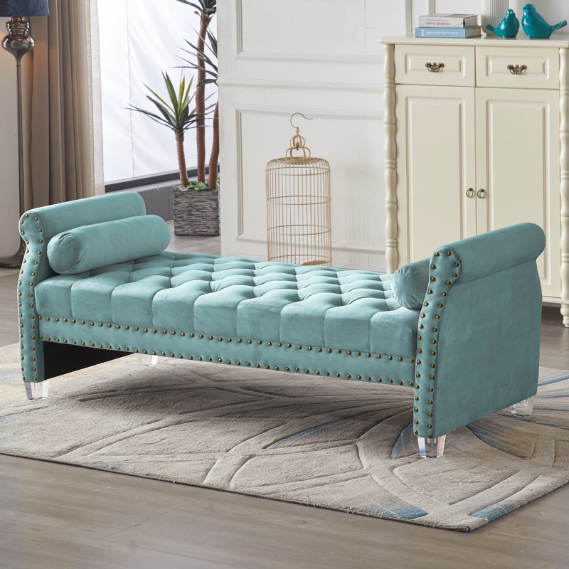 Fleeton Velvet Upholstered Bench, Teal