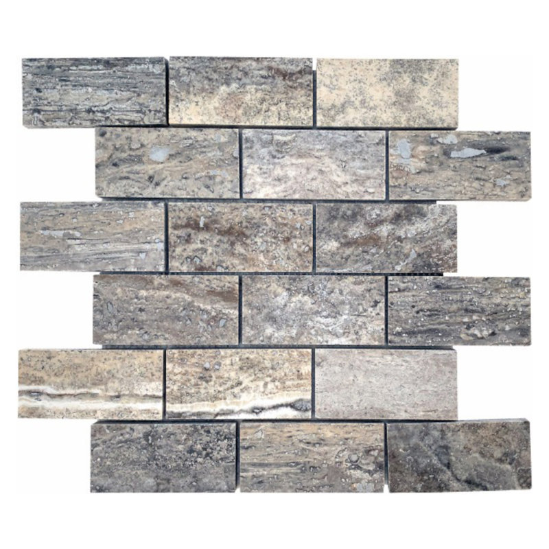 Silver 2x4 Brick 2" x 4" Natural Stone Mosaic Pattern Wall Tile