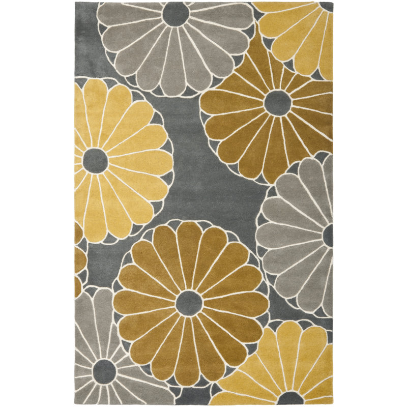 Tapis floral en laine et viscose touffeté à la main Carolette, Rectangle 7 pi 6 po x 9 pi 6 po