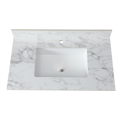 Plateau de meuble-lavabo 37 po x 22 po avec dosseret de meuble-lavabo, trou de robinet simple