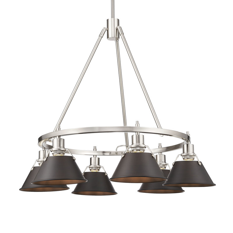 Felda 6 - Light Steel Dimmable Cone Chandelier, Rubbed Bronze, Pewter