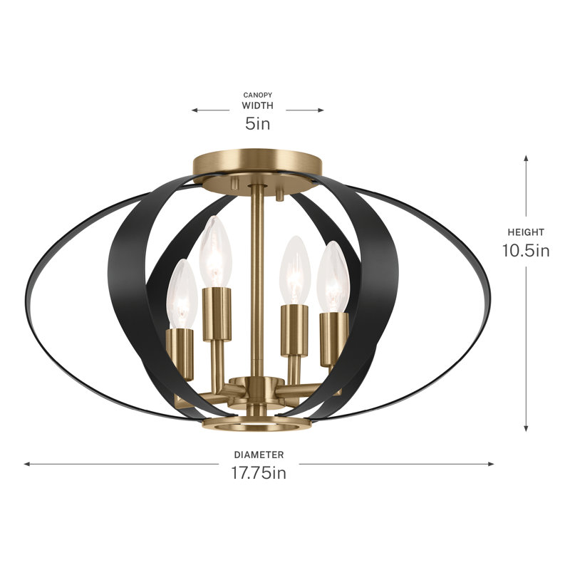3-Light Champagne Bronze and Black Flush Mount Light, Champagne Bronze