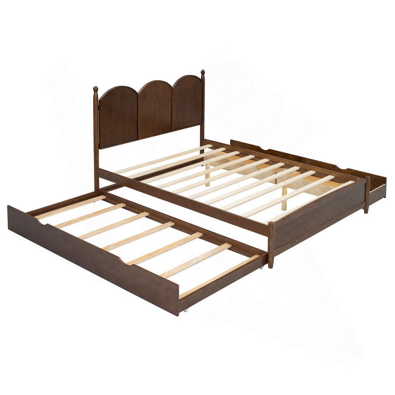 Grand lit plateforme avec 2 grands tiroirs, lit gigogne simple TG, Noyer