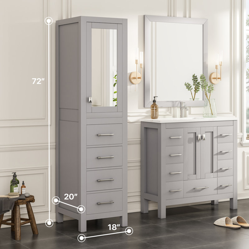 Minnich Solid Wood Bathroom Cabinet, Gray