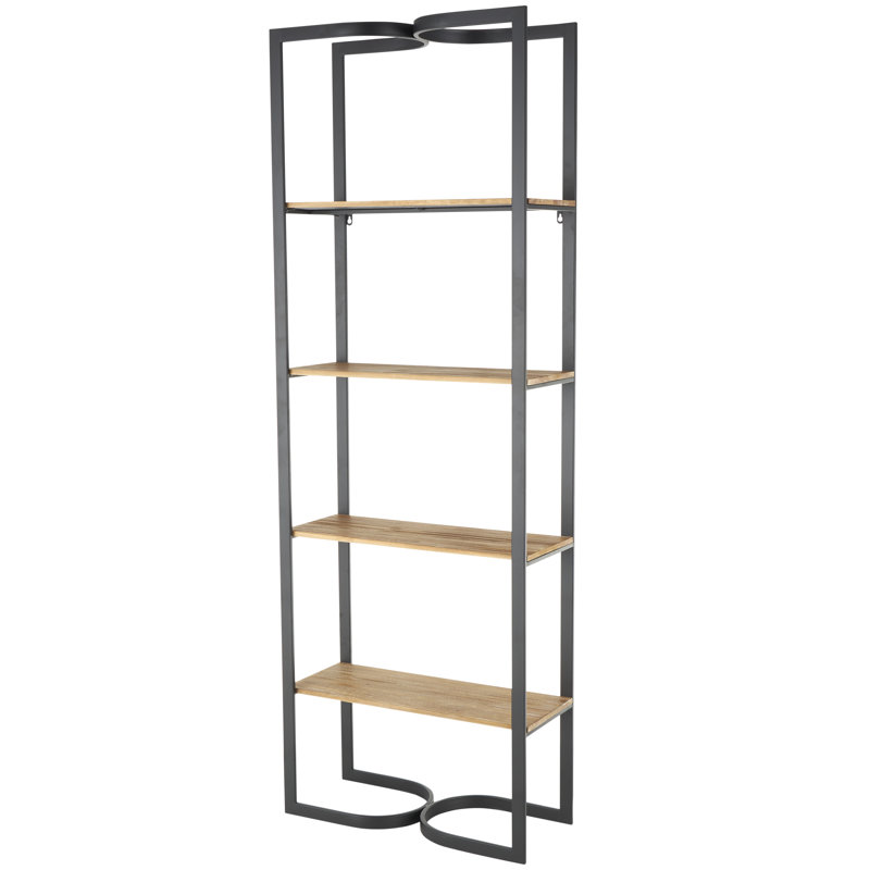 Metal 4 Tier Storage Black Shelving Unit with Wood Shelves and Arched Designs