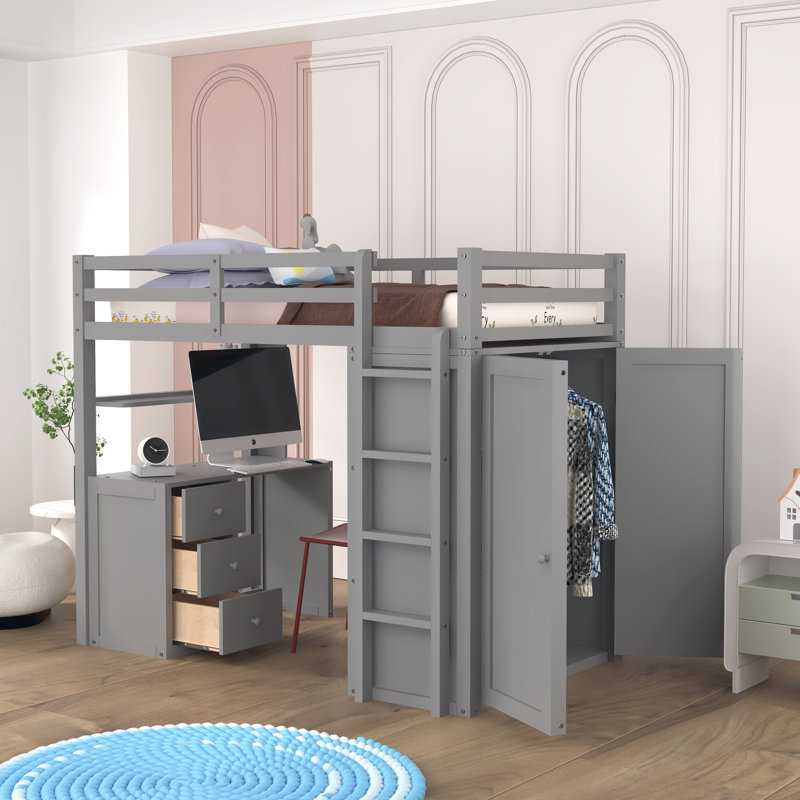 Gaedtke Kids Twin Loft Bed with Drawers, Gray