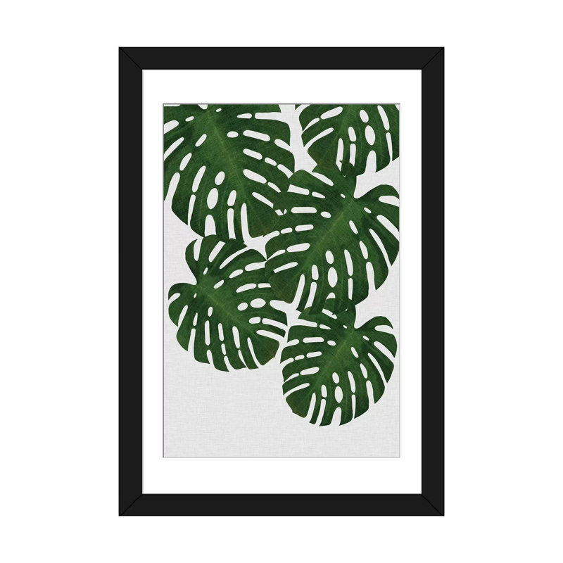 « monstera leaf ii », reproduction d’impression sur toile en vert, H 24 po x l 16 po x P 1 po, Papier d'art encadré noir