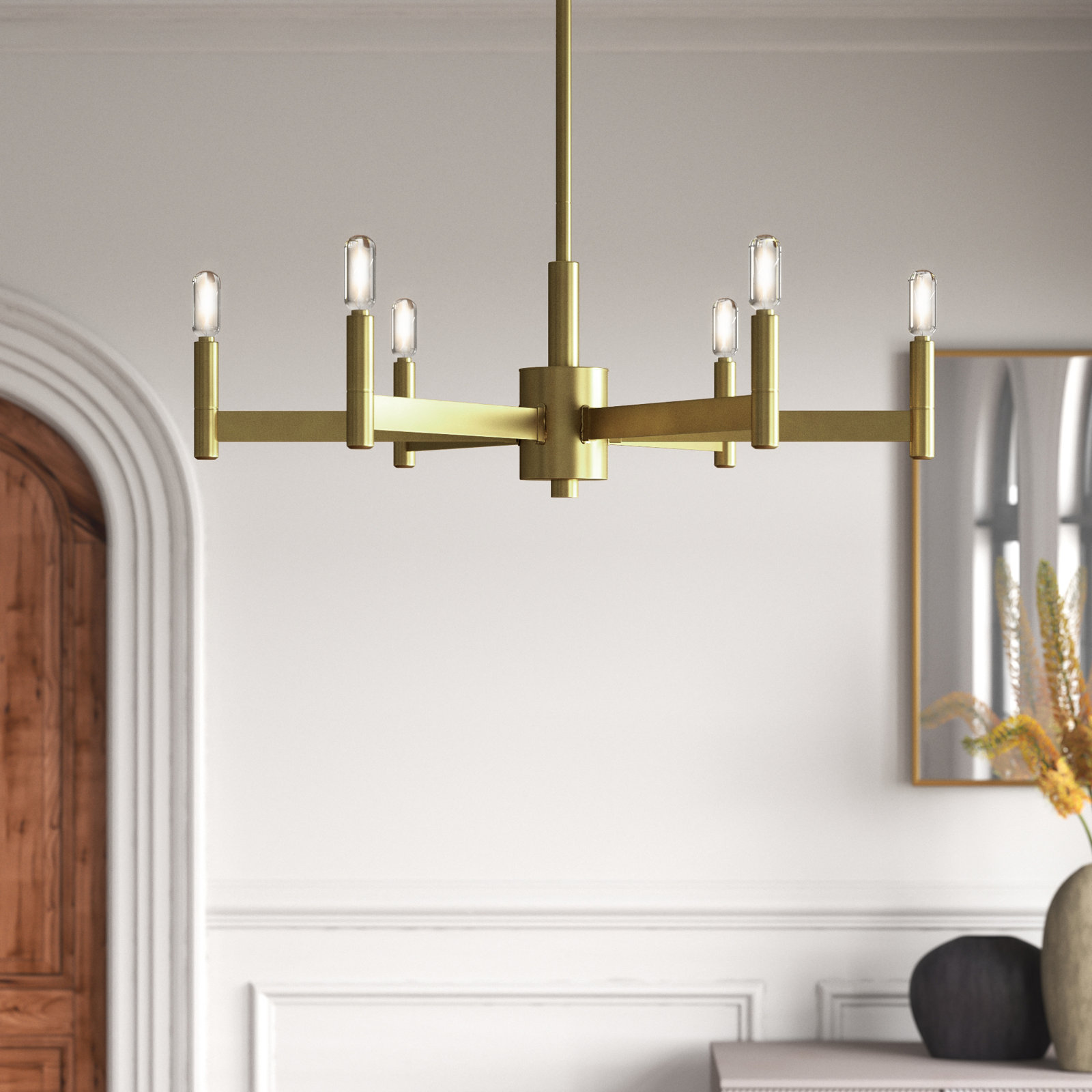 Tuscany Metal Dimmable Chandelier, Natural Brass,  9.25'' H X 35.5'' W X 35.5'' D
