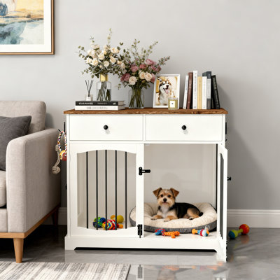 Meuble pour chien en bois 39,7 po avec tiroirs, portes doubles et crochets de rangement
