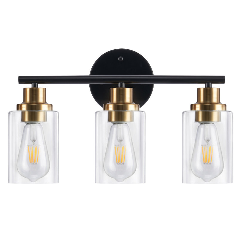 Éclairage pour meuble-lavabo à 3 lumières à intensité variable noir et or Snellville, Or / noir mat