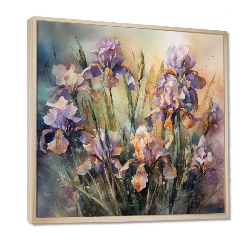 Purple Green Wild Irises II - Print, 30" H x 30" W, Maple Floater Framed